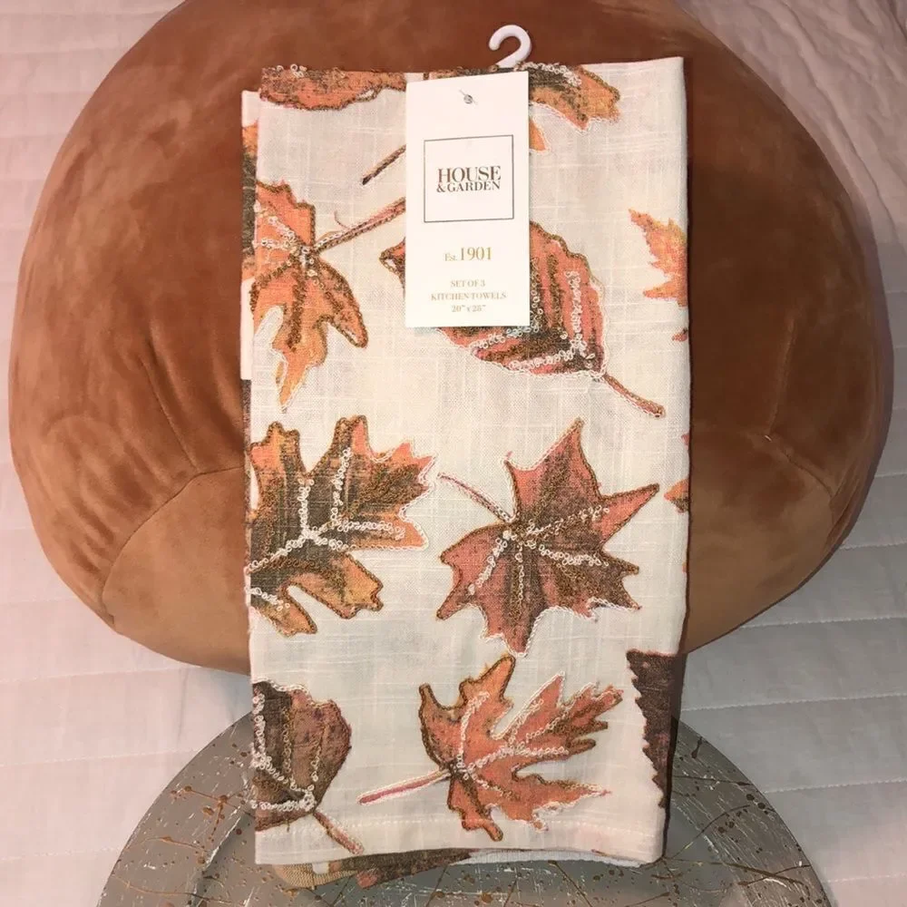 HOUSE & GARDEN Set of 3 Cotton Fall Harvest Kitchen Towels